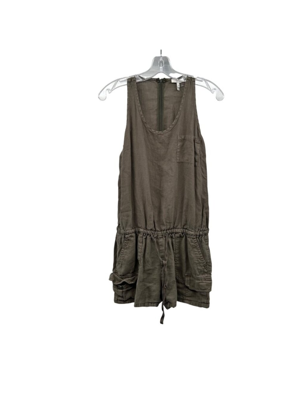 Joie Sleeveless Romper Army Green Cinched Waist Size XS Pockets